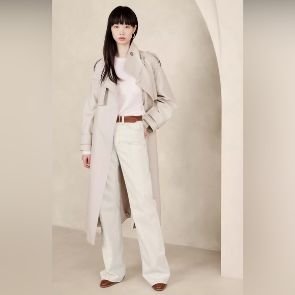 NWOT BANANA REPUBLIC THE PINTUCK IVORY WHITE WIDE LEG DENIM JEAN SZ 25x33 - Picture 1 of 16